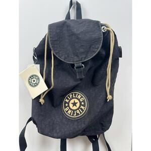Vintage Kipling Fundamental Drawstring Backpack Black Crinkle Nylon Y2K NWT